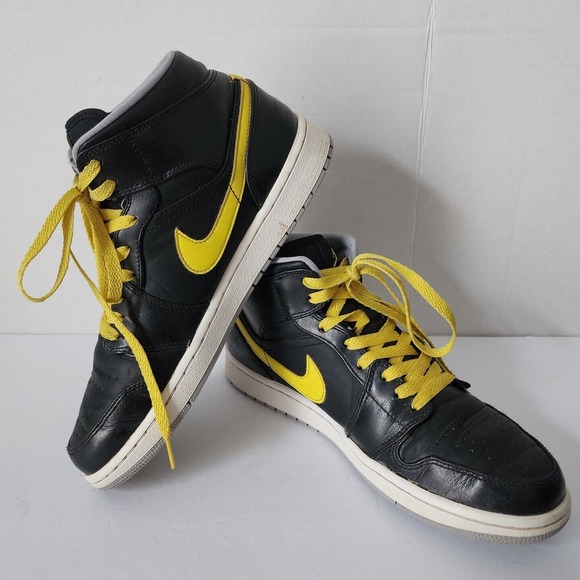 Air Jordan 1 Mid Yellow Retro Black 2014 Nike 554724-070 Mens Size 9.5 - Picture 4 of 16